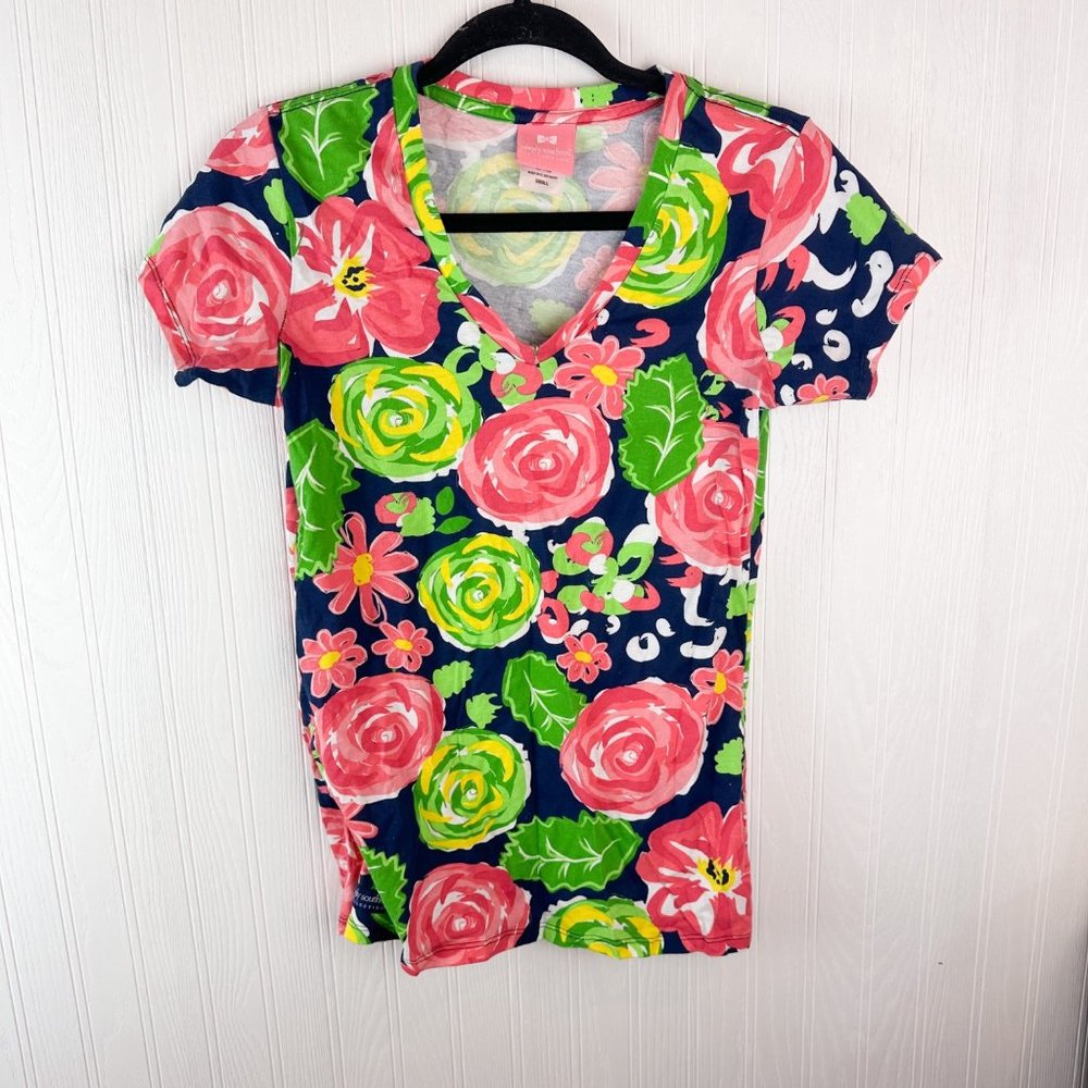 Simply Southern floral short‎ sleeve top size small